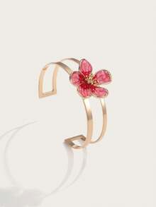 Altistry 1pc Handmade Gradient Tie Dye Pink Floral Bangle, Elegant & Romantic, Suitable For Daily Wear, Dates, Engagements - Pink - View 2