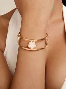 Altistry 1pc Elegant Lucky Clover Double-Line Design Opening Bangle For Women - White - View 1