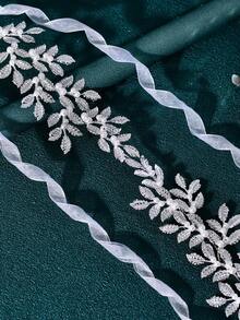 1pc Shiny Alloy Pearl Belt, Fashion Leaf Design Bridal Waist Sash, Wedding Celebration Festival Women's Accessory - Multicolor - View 5