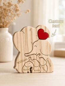 Wooden Bear Family Puzzle, Personalized Christmas Gift, Wooden Cute Bear Puzzle Customizable With 2-6 Family Member Names, Customized Family Member Name Puzzle Home Decor Gift - Elephant - View 3