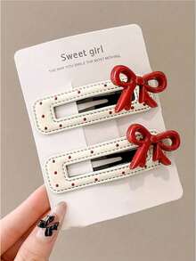 4/2pcs Elegant Polka Dot Bow Hair Clips, Side Bangs Hair Clips, Alligator Hair Clips For Girls - Multicolor - View 4