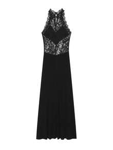 Maxi Lace Halter Dresses For Women Black Bodycon Sheer Mermaid Dress Summer - Black - View 6