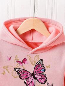 2pcs/Set Toddler Cartoon Print Warm Hoodie And Sweatpants Set - Pink - View 5