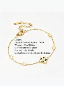 4/2/1pc Beach Vacation Style Stainless Steel Pendant Necklace/Bracelet/Earring Set With Clover Element Inlay Decoration, Suitable For Women To Wear During Vacation Or Dates - Yellow Gold - View 11