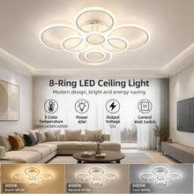 1pc Ceiling Light, Fashionable High-End Large Size High Brightness 8-Ring Metal Acrylic Ceiling Light, Suitable For Living Room, Dining Room, Bedroom And Other Scenes - Multicolor - View 8
