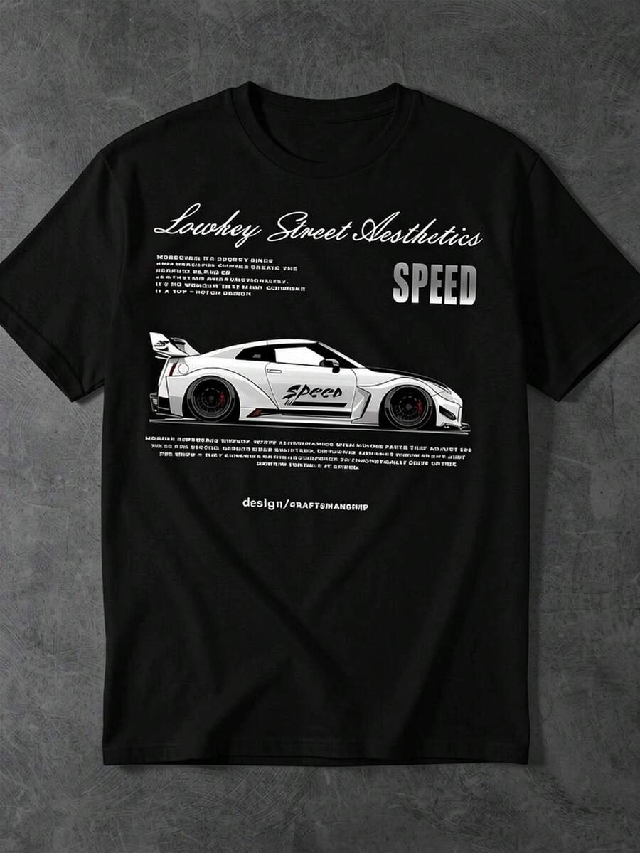 [24h DE/FR/]Herren Schwarz Auto Grafik-Shirt Rundhals Relaxed Fit Streetstyle Sommer Outdoor Perfektes Geschenk - B - View 1