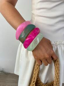 4/1pc Gelang Akrilik Lebar Dopamin Gaya Y2K, Serbaguna untuk Pemakaian Sehari-hari Wanita - MultiWarna - View 4