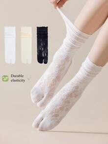 1/3 Pairs Of White Hollow Lace Socks, Spring And Summer Thin Two Toe Socks, Split Toe Socks, Women's Mid Leg Socks, Straight Leg Socks, - Multicolor - View 1