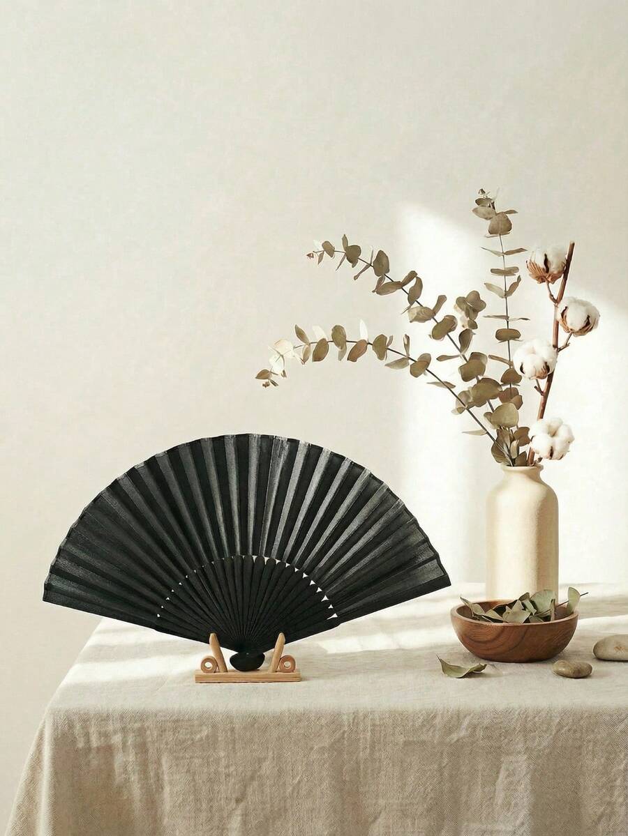 3把經典黑色折疊手扇，適用於降溫、婚禮、派對、表演、裝飾和禮物。