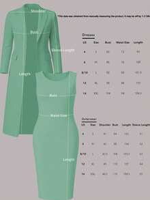 Setelan 2 Potong Elegan untuk Wanita, Jaket Kardigan Lengan Panjang Warna Polos + Gaun Midi Tanpa Lengan, Cocok untuk Musim Semi, Musim Gugur, dan Musim Dingin - Hijau muda 6 - View 5