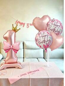 立式數位領結與生日圓形氣球套組，適用於生日派對、聚會裝飾、週年慶祝、節日慶典、背景牆、戶外派對場景佈置 - 粉紅色站立數字搭配愛心圓球蝴蝶結氣球 - 查看 5