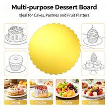 8Pcs Gold Scalloped Edge Round Cake Boards, Thick Sturdy Cake Base Cardboard Circles, Waterproof Oilproof Cake Tray Stand For Birthday Wedding Party Anniversary Baking Dessert Display - Gold - View 11