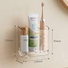 1pc Minimalist Wall-Mounted No-Drill Toothbrush Holder, Storage Rack For Toothpaste, Facial Cleanser, Bathroom Wall Shelf With Compartments - Multicolor - View 12