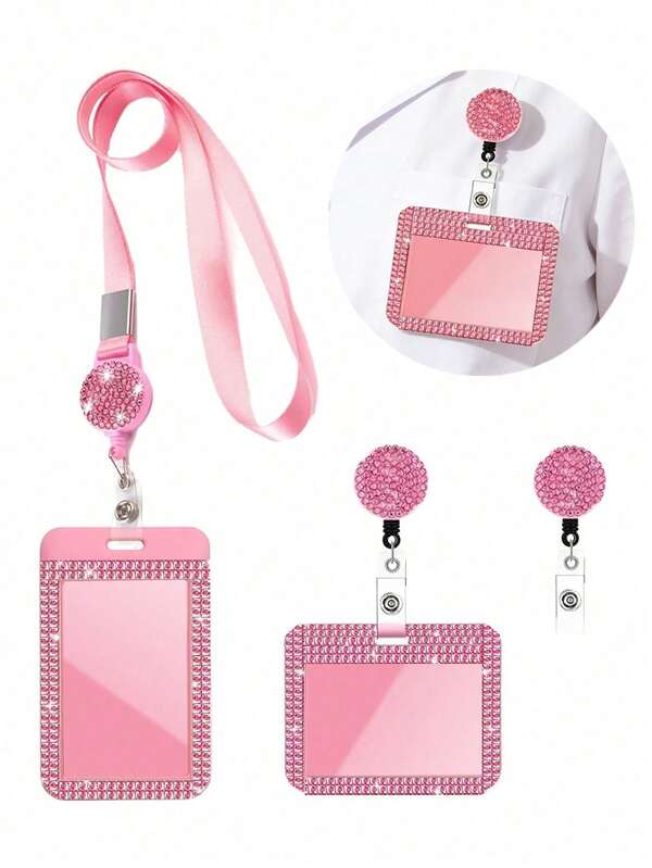 Shiny ID Card Holder With Lanyard, ID Card Storage Box, Anti-Loss Lanyard, Student ID Card Holder, Self-Service Restaurant Card Holder, Slide Cover, Dual Card Slot, Small Card Slot, Bus Card Holder, Non-Induction, Bank Card Holder, Subway Card Storage, Adjustable Portable ID Card Holder Decorative Keychain, Suitable For Office Workers And Students, Perfect Gift, Back To School Gift, Couple Card Holder, Bank Card Holder, Travel Essential