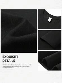 T-shirt da donna a vestibilità regolare in cotone 180GSM, girocollo basic, top casual quotidiano. T-shirt casual da donna 100% cotone a maniche corte, modello Mallorca 2026, con st - nero - Visualizzare 3