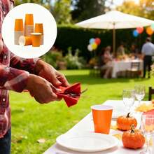 9oz Orange Paper Cups With White Rim - Reusable, Hand Wash Only, Perfect For Parties, Halloween, Birthdays, BBQs, Picnics, Weddings - Ideal For Hot And Cold Drinks, Coffee, Tea, Party Cups - View 2