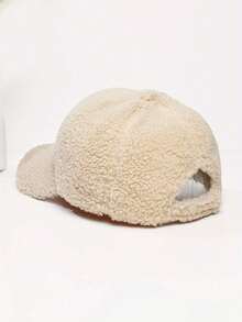 1pc Women's Solid Color Lambswool Fashion Curved Brim Baseball Cap, Plush Baseball Cap, Autumn/Winter Outdoor Golf Sports Hat, Suitable For Daily Wear, Warm And Cold-Proof - Sherpa Baseball Cap - View 7