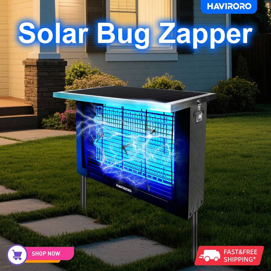 HAVIRORO Powerful Large Solar Bug Zapper Outdoor For 2000Sq.Ft, Poartable Rechargeable Mosquito Zapper With High Powered, Cordless Solar Fly Zapper For Patio Garden Backyard RV Camping Pond Pest Control - Black - View 1