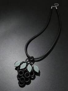 MARLIWOO 1pc Creative Round Grape Drip Pendant Long Necklace, Personalized Minimalist Vintage Adjustable Jewelry, Women's Fashion Necklace - Black - View 4