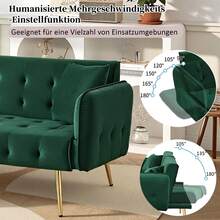 Two-Seater Multifunctional Sofa Bed With Bed Function, Adjustable Backrest And Multi-Position Armrests. Modern Folding Sofa Bed For Living Room - Velour Upholstery. Spacious Sleeping Area. - 綠色 - 查看 8