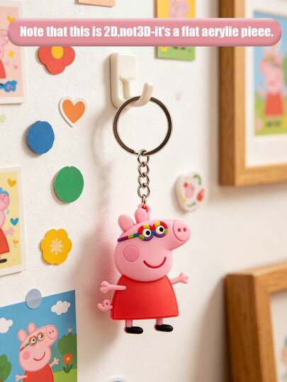 Peppa Pig Theme - Creative 2D Key Rainbow Glasses Peppa Key Pendant Classic Red Dress Peppa Wears Colorful And Stitched Rainbow Glasses. Suitable For Personal Use Or As A Gift. A Vibrant And Stylish Accessory For Carrying Around.