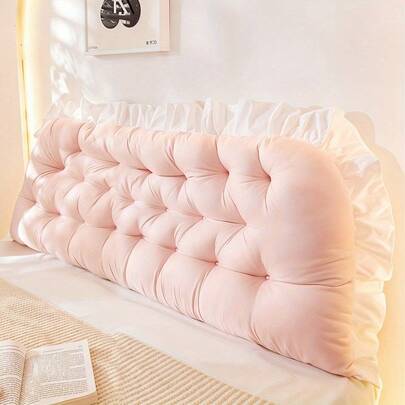 Large Tufted Headboard Pillow With Soft Foam Backrest – Elegant Lace-Trimmed Cushion For Bed Or Sofa, Ideal For Reading Or Relaxing; Removable Washable Cover (Hand Wash Recommended); Compact Design Fits Tatami Beds And Small Spaces; Dimensions: 180 *
