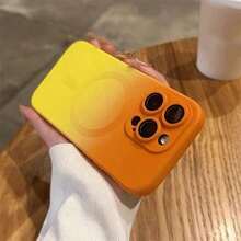 奢華漸層圖案磁吸無線充電軟手機殼，適用於 iPhone 17 16 15 14 13 12 11 Pro Max Plus 17e 16e - 橘黃色 - 查看 5