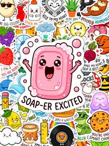 50/100pcs Cute Pun Positive Energy Stickers, Back To School Decoration, Funny Fruit & Animal Pun Vinyl Stickers, Suitable For Vision Board, Student Journal, Mug, Laptop, Water Bottle - Multicolor - View 3
