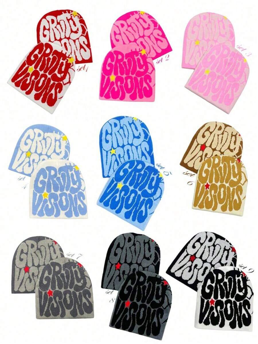 1 pieza Gorra de mujer nueva multicolor de jacquard estilo hip hop con letra en inglés, adecuada para ropa de calle, deportes, uso diario - A - Ver 1