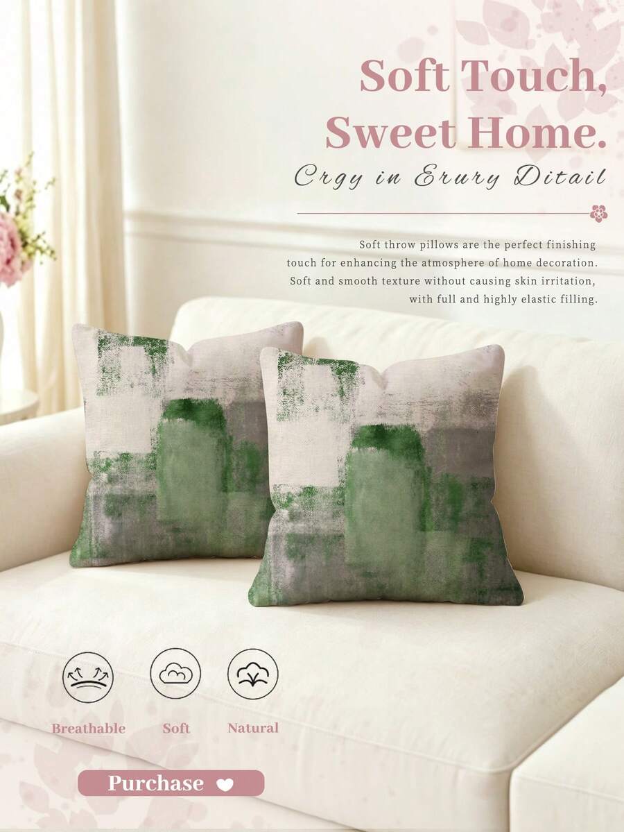 shangxia 2 Buah--Sarung Bantal Motif Abstrak Bertekstur Abu-abu Hijau Morandi, Bantal Sofa Kamar Tidur Gaya Wabi-Sabi Jepang-- (Isi Bantal Tidak Termasuk) - (Tanpa Bordir) -- (Berbagai Ukuran) -- (Cetakan Satu Sisi)