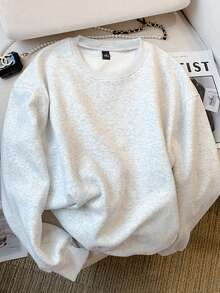Sweatshirt Wanita Gaya Korea Warna Putih & Abu-abu dengan Kerah Bulat, Cocok untuk Musim Gugur/Dingin, Longgar, Serbaguna, dan Melangsingkan - Putih Abu-abu - View 4
