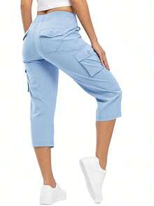 Womens Crop Cargo Pants Capri Pants Lightweight Quick Dry Stretch Tapered Hiking Trousers Casual Elastic Waist Utility Pants With Pockets - Dark Grey - View 5