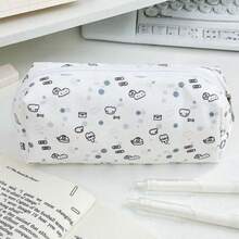1pc Cute Large Capacity Polka Dot Shell Student Pencil Case, Cream White, Suitable For Classroom And Travel, Multi-Compartment Stationery Storage Bag, Polka Dot Pattern - Pencil Case - View 8