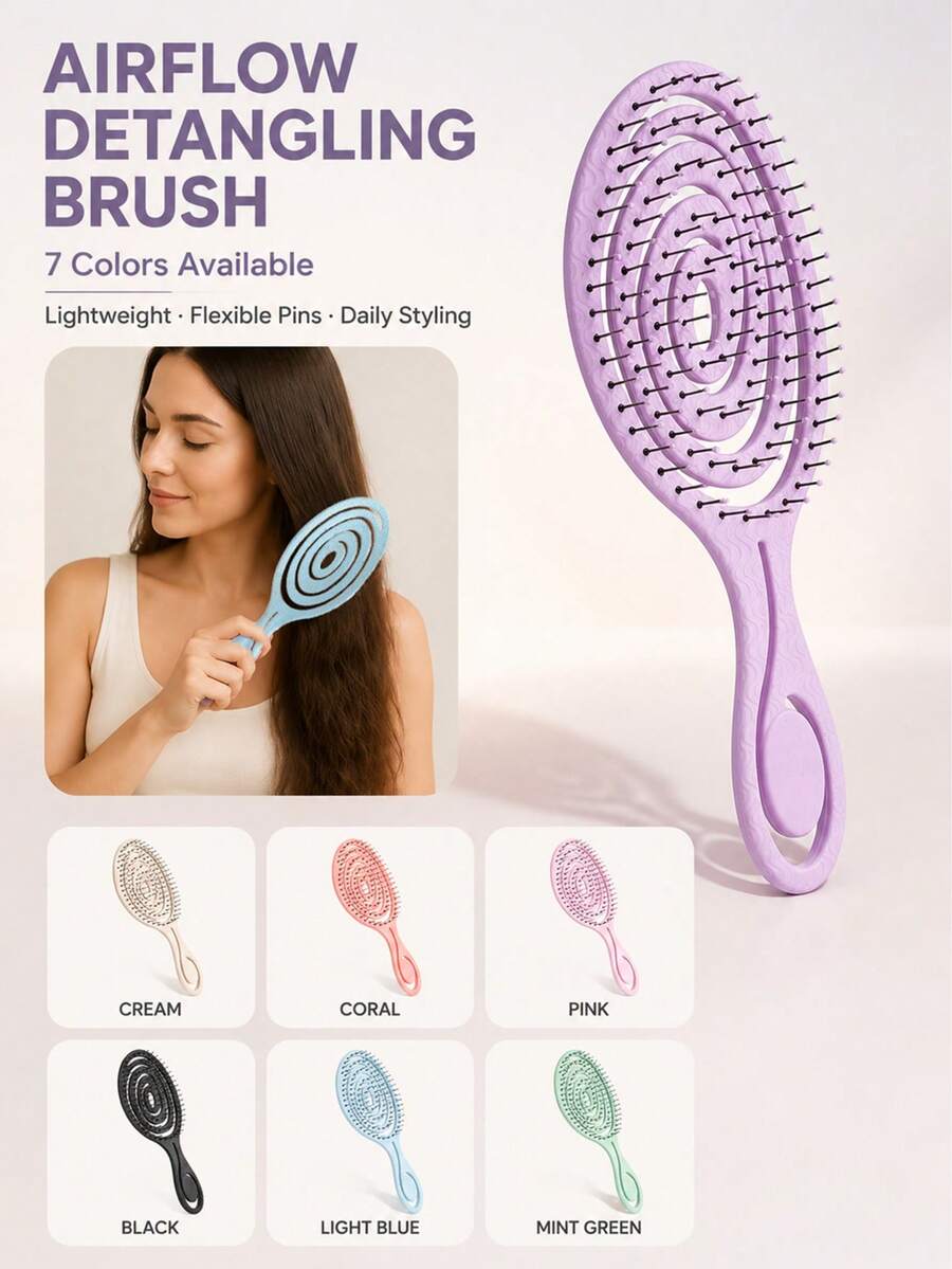 Ventilated Detangling Hair Brush, Multi-Color ABS Plastic Wet/Dry ...