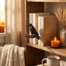Crow Bookend, Decorative Branch Crow Bookshelf Decor, Gothic Home Office Desk Decoration, Unique Bookend For Book Lovers, Sturdy Plastic Black Crow Statue - A - View 5