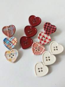 2PCS Vintage Plaid Heart Button Hair Clips For Women, 3 Heart Button Side Clips, Plaid Print Bangs Clips, Contrast Color Button Hair Clips, Versatile Hair Clips - White - View 4