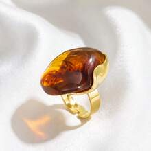 JOJELOO 1PC Vintage Asymmetrical Amber Ring, Geometric Open Adjustable Band, Elegant Women's Fashion Jewelry - Ring - View 3