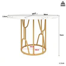Round Dining Table (80 X 80 X 76 Cm), Lightweight And Luxurious Round Table For 4-6 People, Suitable For Dining Room And Living Room, MDF Tabletop In Marble Look, Gold Legs - 金色 - 查看 4