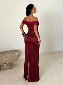 Summer, Elegant Party Dresses, Wedding Luxury Evening Dresses, Sexy One-Shoulder Beach Dresses, Women's Vacation Wear, Back To School, Birthdays - Burgundy - View 4