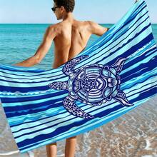 1pc Blue Sea Turtle Microfiber Beach Towel, Soft Absorbent Lightweight Towel, Suitable For Adults And Teens, Perfect For Beach, Travel And Swimming Beach Blanket - Multicolor - View 4