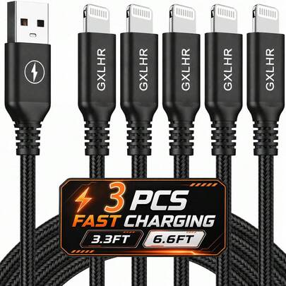 3 buah Kabel Data USB-Lightning, Kabel Data USB ke Lightning, Cocok untuk iPhone 14 Pro Max/13/12/11/8/Xr/Xs