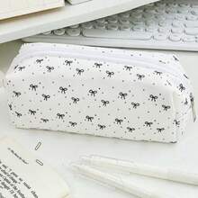 1pc Cute Large Capacity Polka Dot Shell Student Pencil Case, Cream White, Suitable For Classroom And Travel, Multi-Compartment Stationery Storage Bag, Polka Dot Pattern - Pencil Case - View 10
