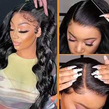 Uveous Wear Go Wigs Body Wave Hair Pre Cut 13*4 HD Lace Closure Short Bob Glueless Wig, 100% Real Human Hair Wigs Natural Hairline Remy Pre Plucked Bleached Knots With Baby Hair Black Color - Natural Black - 查看 5