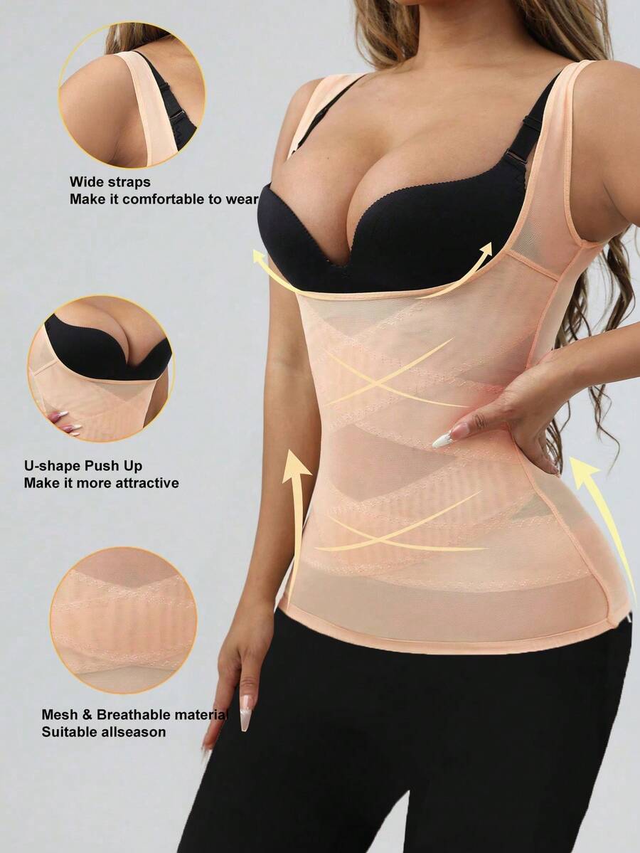 Women's Lightweight Shapewear With Bust Support, Abdominal Compression And Waist Cincher Functions - Apricot - View 1