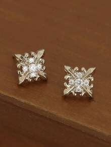 1 par de pendientes de botón cruzados con flor de iris de plata de ley 925 elegantes para mujer, pendientes pequeños y delicados, joyería decorativa elegante para uso diario para niñas - Cruz de iris - Ver 4