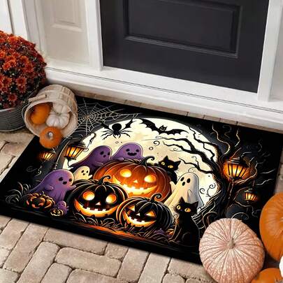 1 buah Keset Pintu Hantu Bulan Purnama Halloween, Keset Pintu Masuk Kucing Hitam Kelelawar Jaring Laba-laba, Meningkatkan Suasana Malam, Cocok Untuk Pintu Masuk Rumah, Pesta Tema Halloween, Dekorasi Pintu Masuk Toko