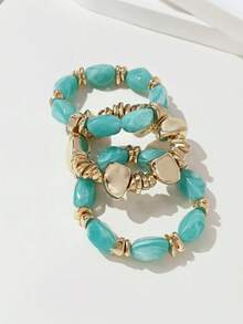 3pcs/Set Fashionable Vintage Thick Multicolor Asymmetrical Acrylic Beaded Bracelet Set, Suitable For Women, Daily Wear, Gift For Friends And Family - Multicolor - View 4