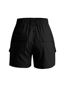 Solid Color Casual Cargo Shorts Summer (Belt Not Included) Black - Black - View 9