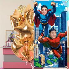 2D門飾橫幅 1入 英雄照片門飾攝影背景布 聚酯纖維 城市建築風景主題相框派對橫幅 明亮耐用 適用生日蛋糕桌、戶外拍照亭道具 - 超級英雄 - 查看 5