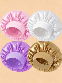 CONFLASS Women's Satin Sleep Cap - Solid Color Stretchy Wide-Brimmed Hair Care Cap, Soft Breathable Silky Fabric, Non-Slip Comfortable Design, Suitab - Dusty Pink - View 7